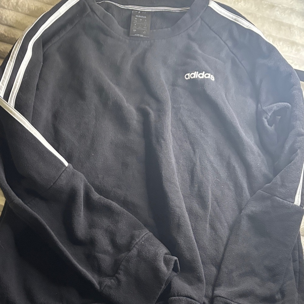adidas Black Crewneck with White Shoulder Stripes and Logo